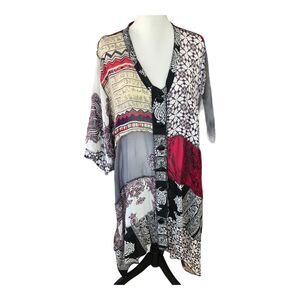 Paco Soler Patchwork Boho Chic Artsy Long Line Assymetric Duster Kimono One Sz‎